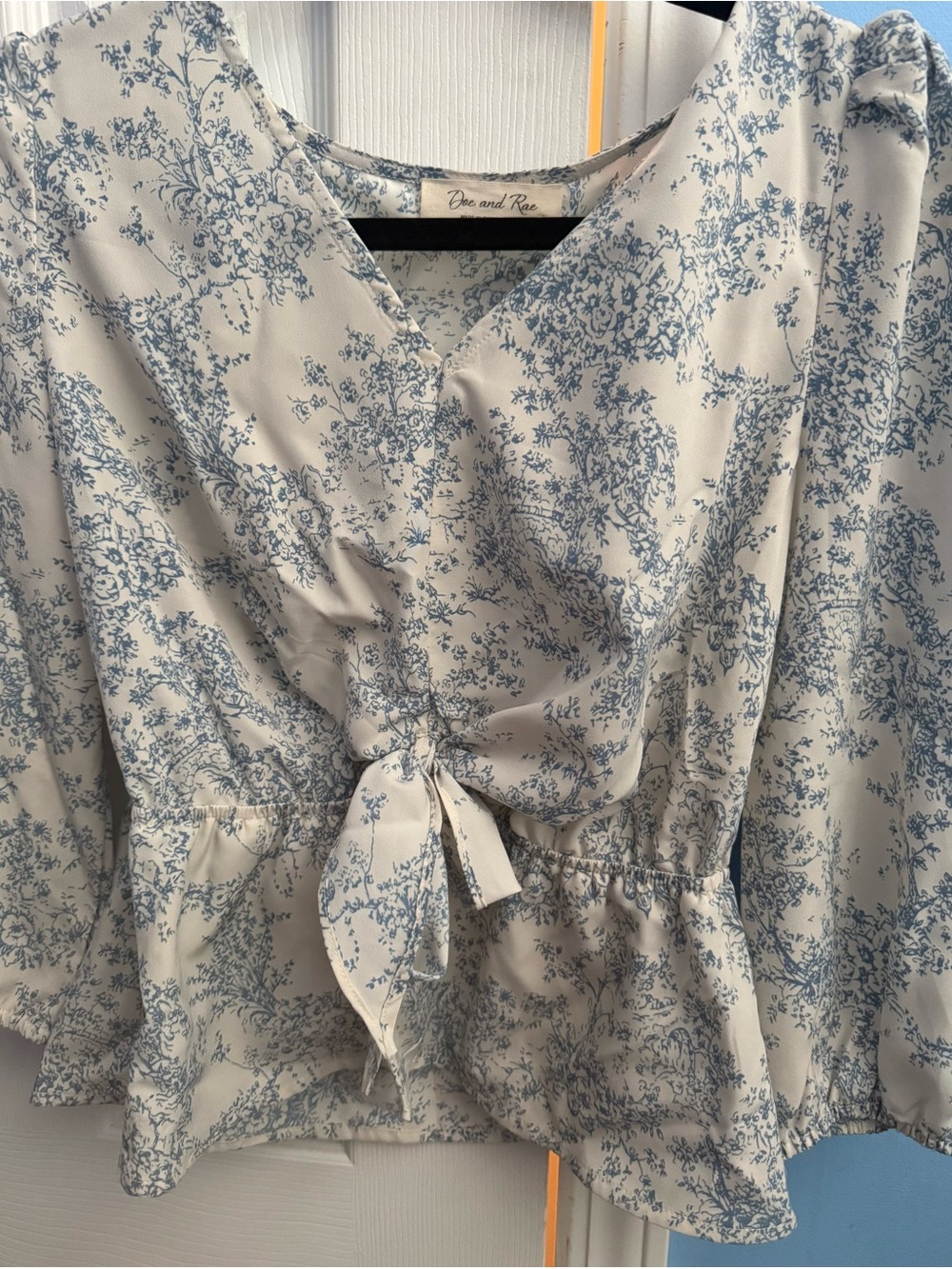 Blue Floral Tie-Front Blouse - Women's